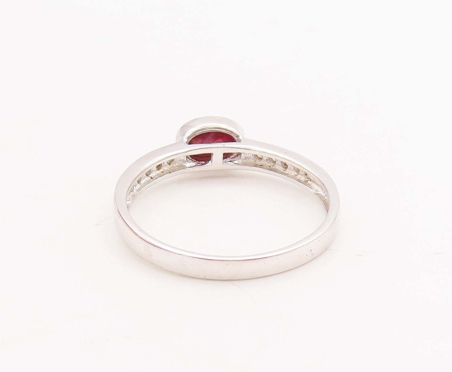 925 Sterling Silver Vintage Ring Oval Cut Ruby Real Diamonds Inlay Sz 8 RG29234