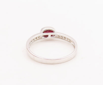 925 Sterling Silver Vintage Ring Oval Cut Ruby Real Diamonds Inlay Sz 8 RG29234