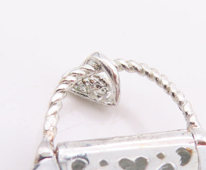 925 Sterling Silver Vintage Pendant Flowers Enameled CZ Handbag  PT24564