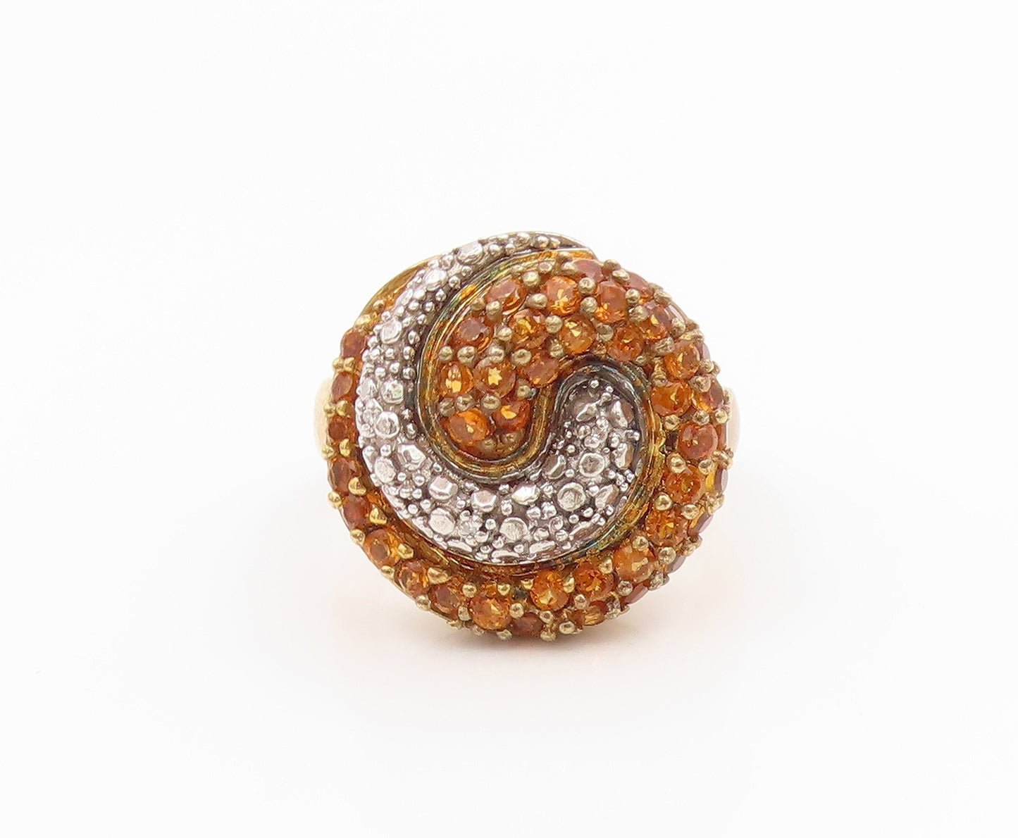 925 Sterling Silver Vintage Ring Gold Plated Citrine Spiral Band  Sz 7  RG36232