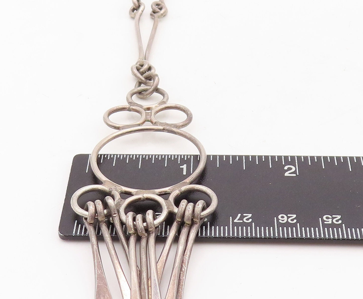 925 Sterling Silver Vintage Necklace Solid Cutout Dangling Trible Design NE4341