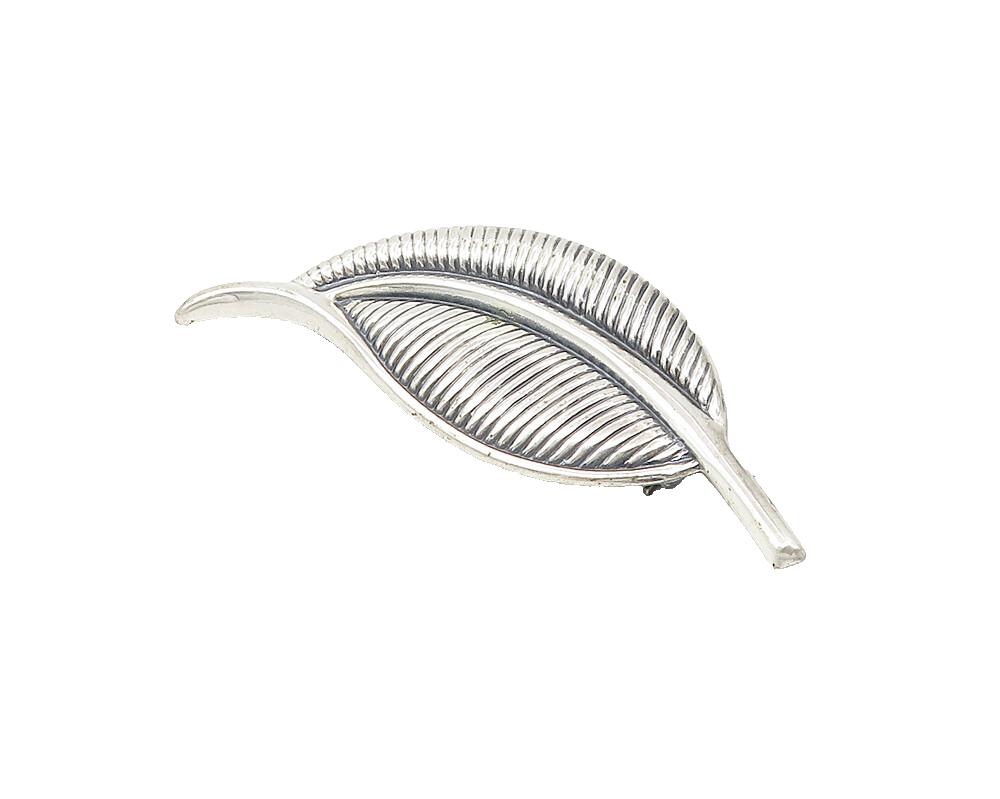 925 Sterling Silver  Vintage Shiny Etched Floral Leaf Brooch Pin  BP4209