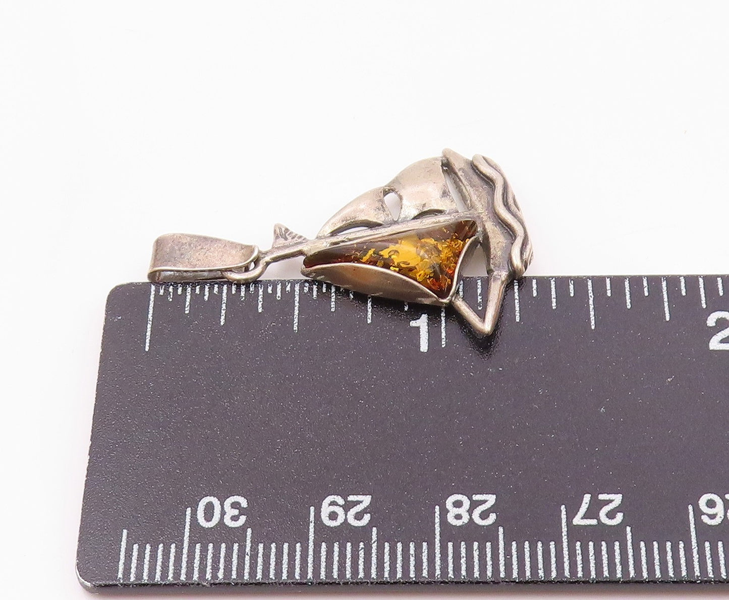 925 Sterling Silver  Vintage Baltic Amber Etched Sailboat Pendant  PT20174
