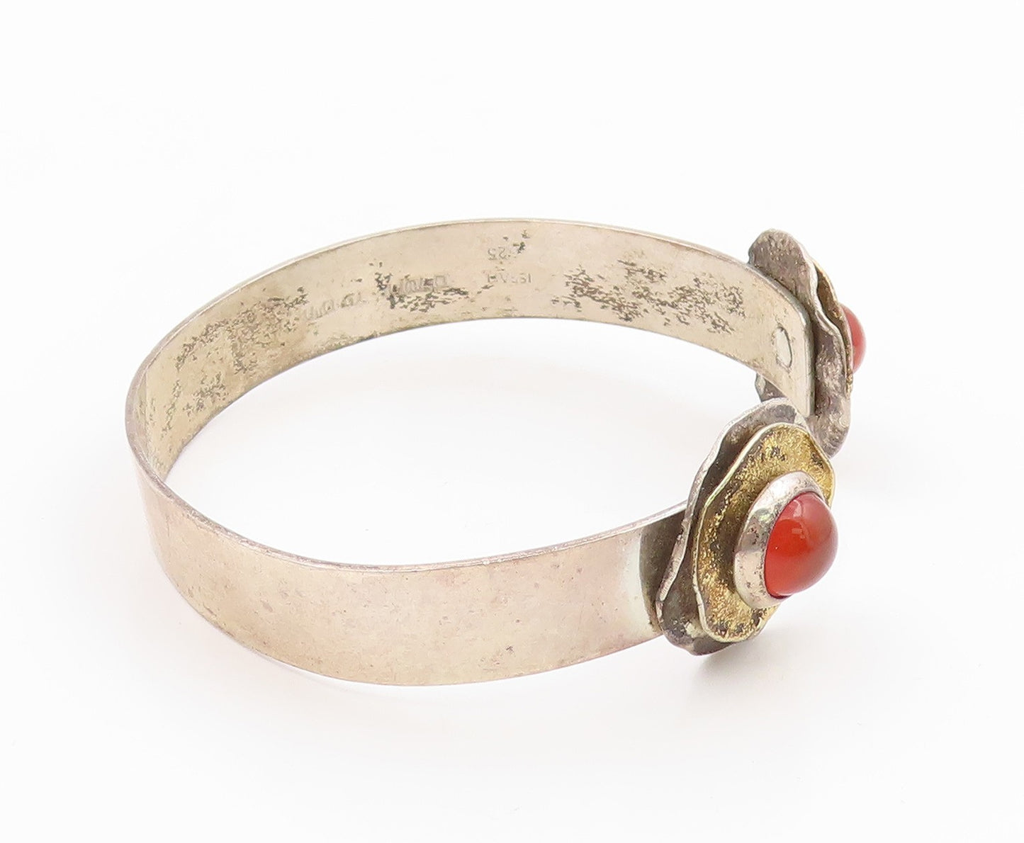 925 Sterling Silver Vintage Bracelet HAIN PAZ ISRAEL Carnelian Cuff  BT11772