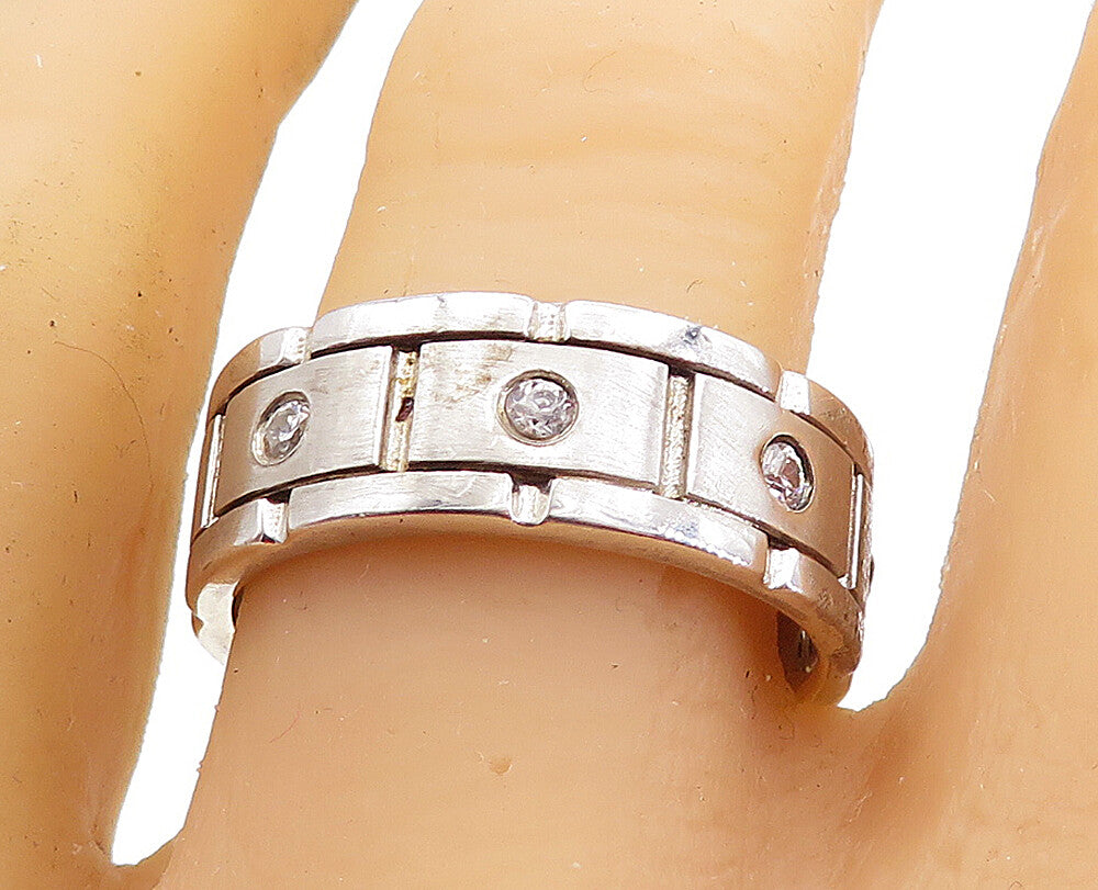 925 Sterling Silver  Vintage Cubic Zirconia Brick Band Ring Sz 10.5  RG5591