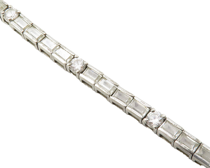 ROSS SIMON 925 Silver  Vintage Bezel Set White Topaz Chain Bracelet  BT5570