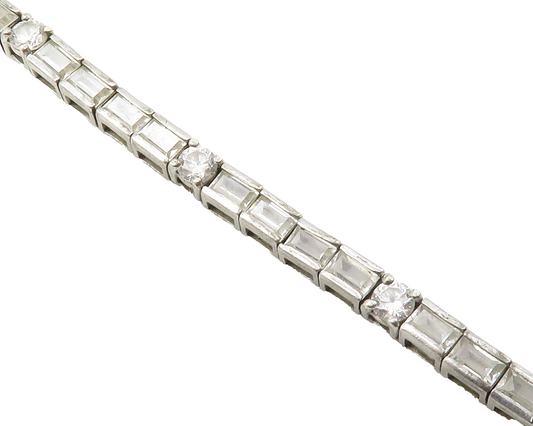 ROSS SIMON 925 Silver  Vintage Bezel Set White Topaz Chain Bracelet  BT5570