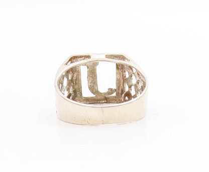 925 Sterling Silver Vintage Ring Carved Letter J Monogram Band  Sz 9  RG34054