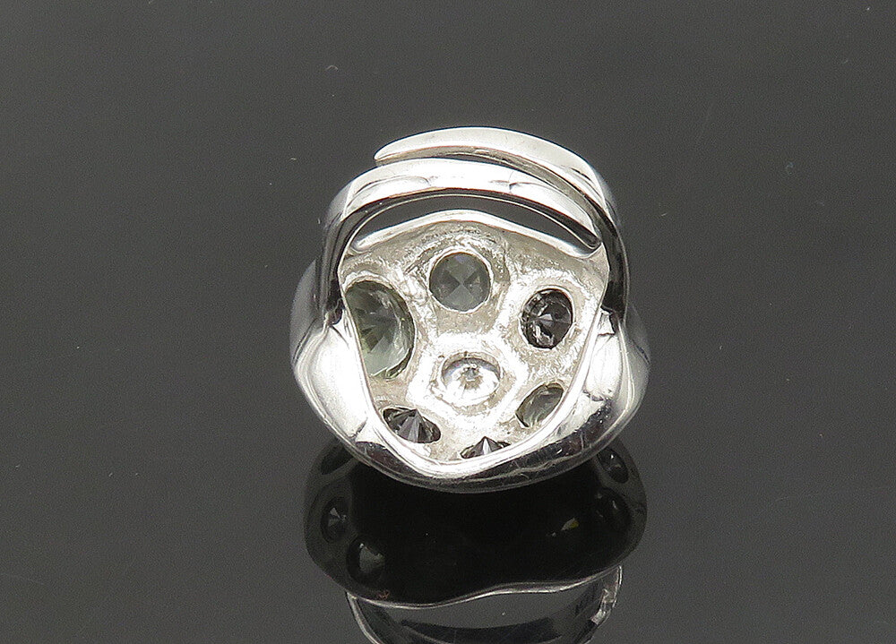 925 Silver  Vintage Cubic Zirconia & Hematite Adjustable Ring Sz 7.5  RG21393