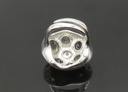 925 Silver  Vintage Cubic Zirconia & Hematite Adjustable Ring Sz 7.5  RG21393
