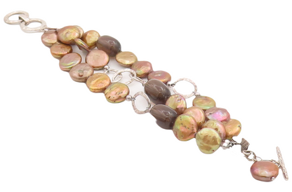 925 Sterling Silver Vintage Bracelet Designer Abalone & Smokey Quarts  BT10670