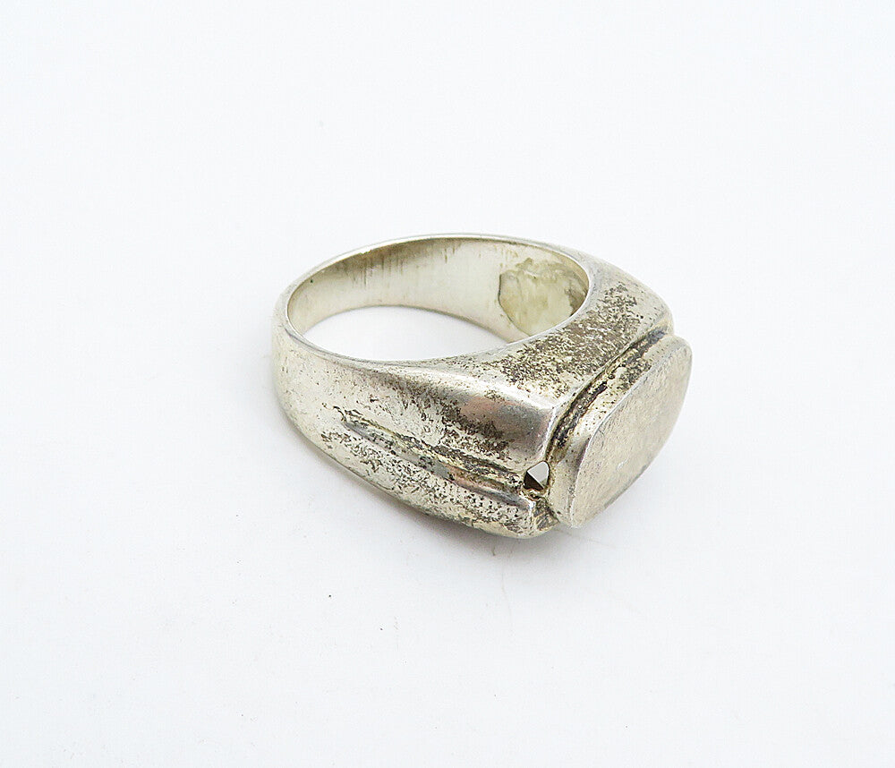 925 Sterling Silver  Vintage Antique Rustic Square Dome Band Ring Sz 7  RG4883