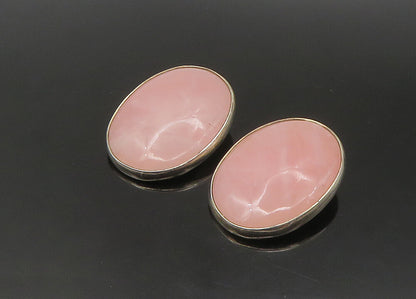 TURE 925 Silver  Vintage Large Rose Quartz Heavy Non Pierce Earrings  EG11330