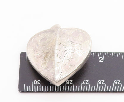 925 Sterling Silver Vintage Pendant Classic Floral Engraved Love Heart  PT26146