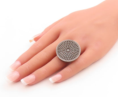 925 Sterling Silver Vintage Ring Dark Tone Beaded Round Design  Sz 6  RG31641