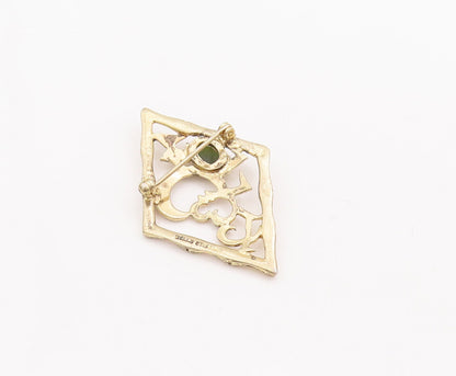 925 Sterling Silver Vintage Brooch Pin WELLS Swirly Carved Gemstone  BP10902