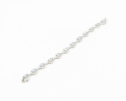 925 Sterling Silver  Shiny Genuine Diamond & Blue Topaz Chain Bracelet  BT7254