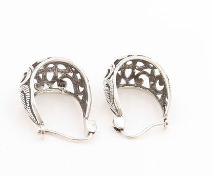 925 Sterling Silver Vintage Earrings Swirly Floral Petal Cut Out Hoops  EG13782