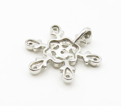 925 Sterling Silver  Petite Topaz Shiny Snowflake Motif Pendant  PT11954