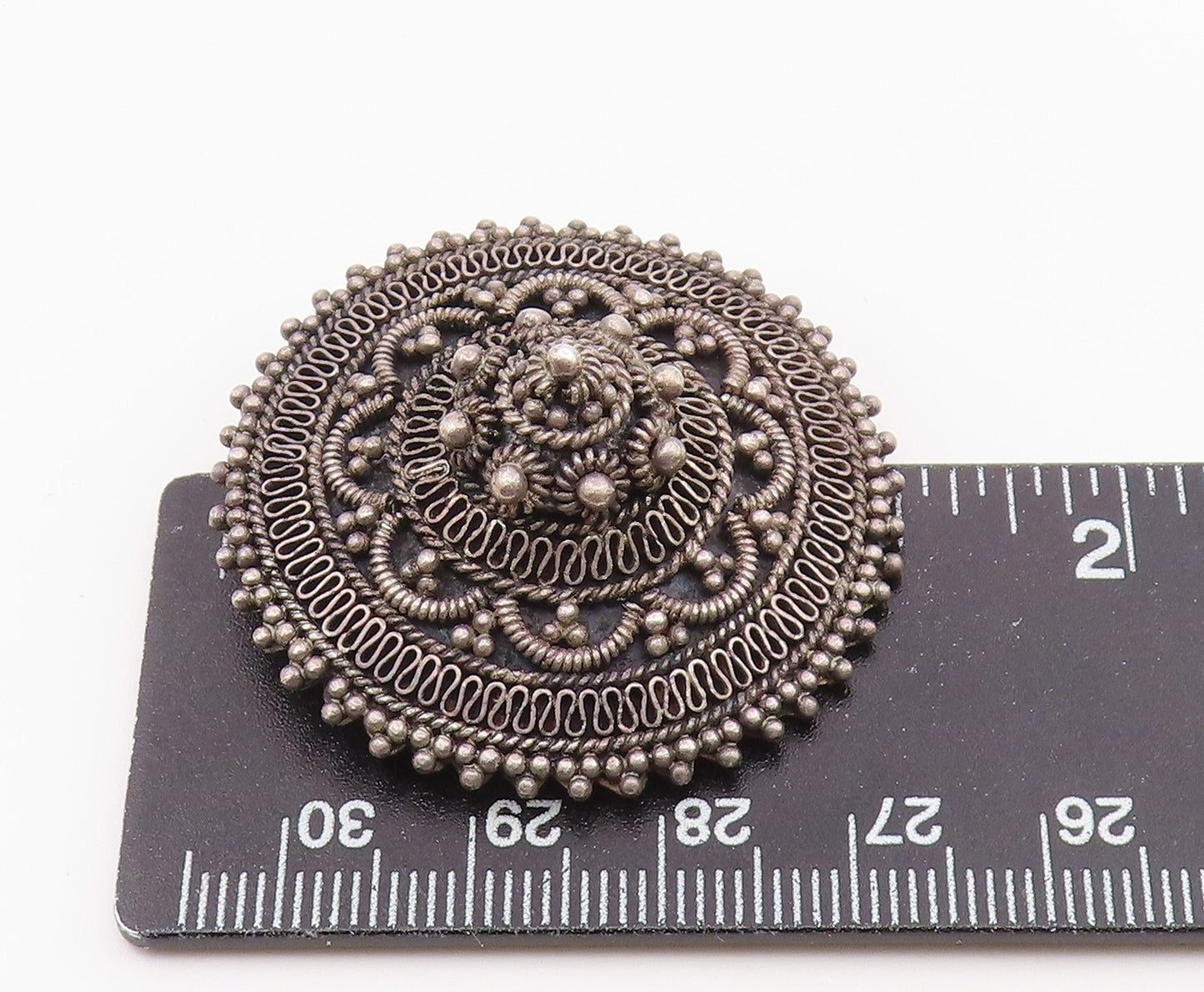 ISRAEL 925 Sterling Silver Vintage 3D Beaded Floral Dome Brooch Pin BP10234