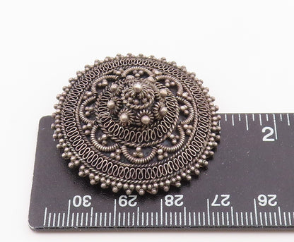ISRAEL 925 Sterling Silver Vintage 3D Beaded Floral Dome Brooch Pin BP10234