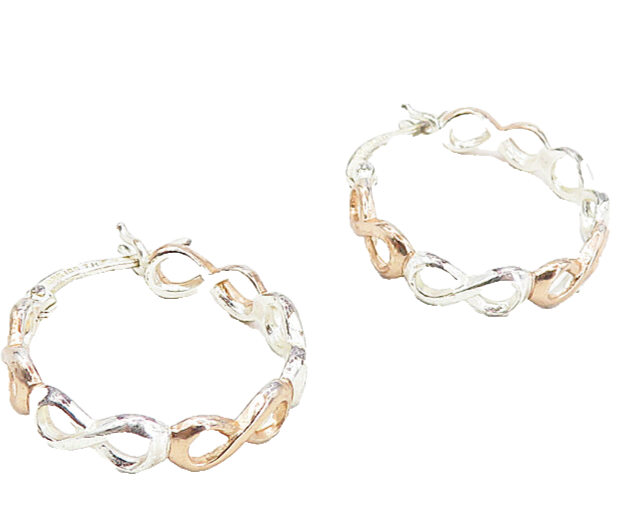 IBB 925 Sterling Silver  Shiny Two Tone Infinity Pattern Hoop Earrings  EG4112