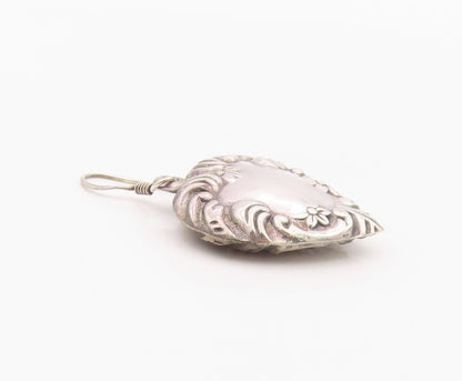 925 Sterling Silver Vintage Earrings Art Nouveau Style Puffy Love Heart  EG14406