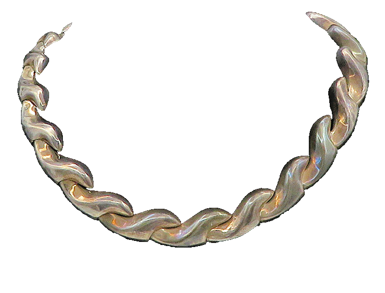 JONDELL 925 Silver  Vintage Shiny Dark Tone Hinge Link Collar Necklace  NE2775