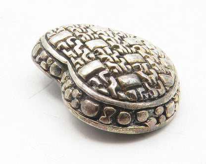 925 Sterling Silver  Vintage Dark Tone Pattern Love Heart Dome Pendant  PT9570