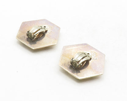LOS BALLESTEROS 925 Silver  Vintage Shiny Hexagon Non Pierce Earrings  EG6567