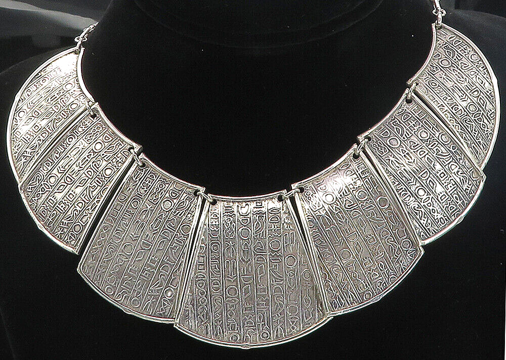 MIDDLE EAST 925 Silver Vintage Hieroglyphics Pattern Chain Necklace NE1271