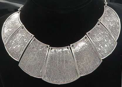 MIDDLE EAST 925 Silver Vintage Hieroglyphics Pattern Chain Necklace NE1271