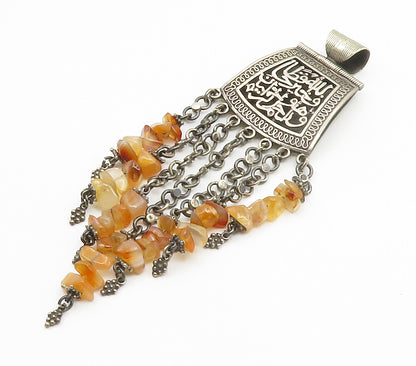 EGYPT 925 Sterling Silver  Vintage Agate Beaded Dangling Pendant  PT11590