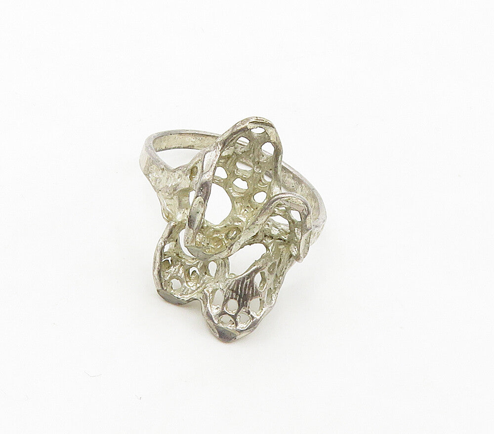 925 Sterling Silver  Vintage Sculpted Abstract Band Ring Sz 6.5  RG16292