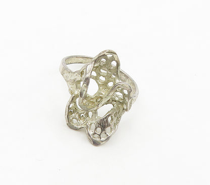 925 Sterling Silver  Vintage Sculpted Abstract Band Ring Sz 6.5  RG16292