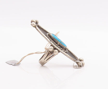925 Sterling Silver Vintage Ring NAVAJO Long Beaded Turquoise  Sz 6.5  RG28335