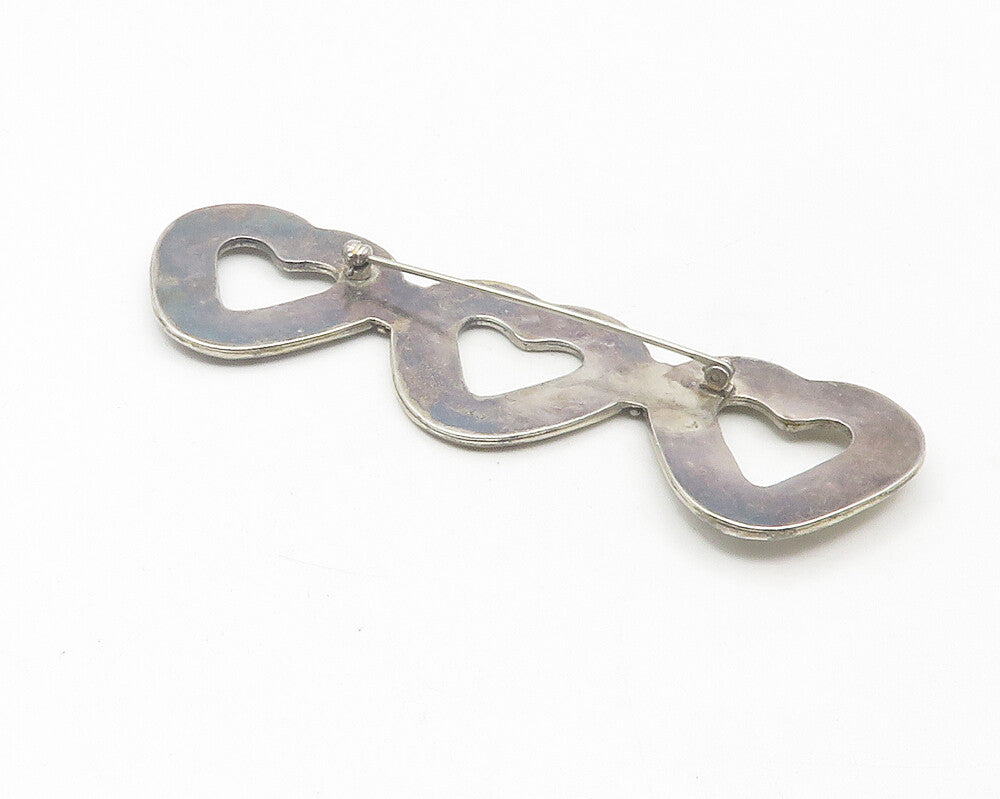 925 Sterling Silver  Vintage Circle Pattern Open Love Heart Brooch Pin  BP4390