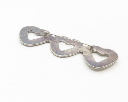 925 Sterling Silver  Vintage Circle Pattern Open Love Heart Brooch Pin  BP4390