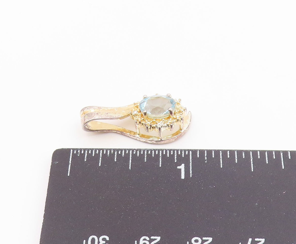 925 Sterling Silver  Vintage Shiny Blue Topaz Floral Motif Pendant  PT17768