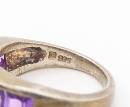 925 Sterling Silver Vintage Ring Dark Tone Rectangle Amethyst  Sz 6  RG31076