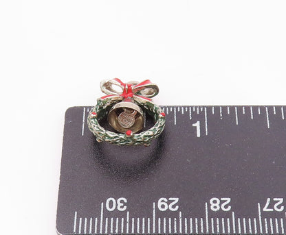 925 Sterling Silver  Vintage Christmas Wreath Pendant (RATTLES)  PT20131