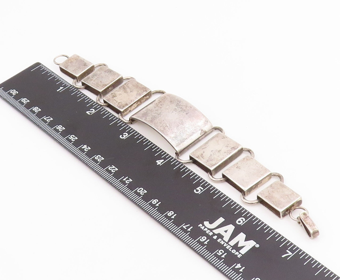 925 Sterling Silver Vintage Bracelet PERU Modernist Geometric Panel Link BT11817