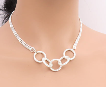 925 Sterling Silver Vintage Necklace Classic Interlocking Circle Chain  NE4874