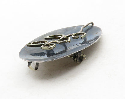 MEXICO 925 Sterling Silver  Vintage Wire Floral Leaf Vine Brooch Pin  BP4838