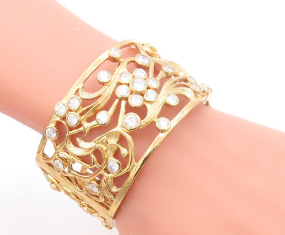 925 Sterling Silver Vintage Bracelet Gold Plated Heavy CZ Carved Ornate  BT10726