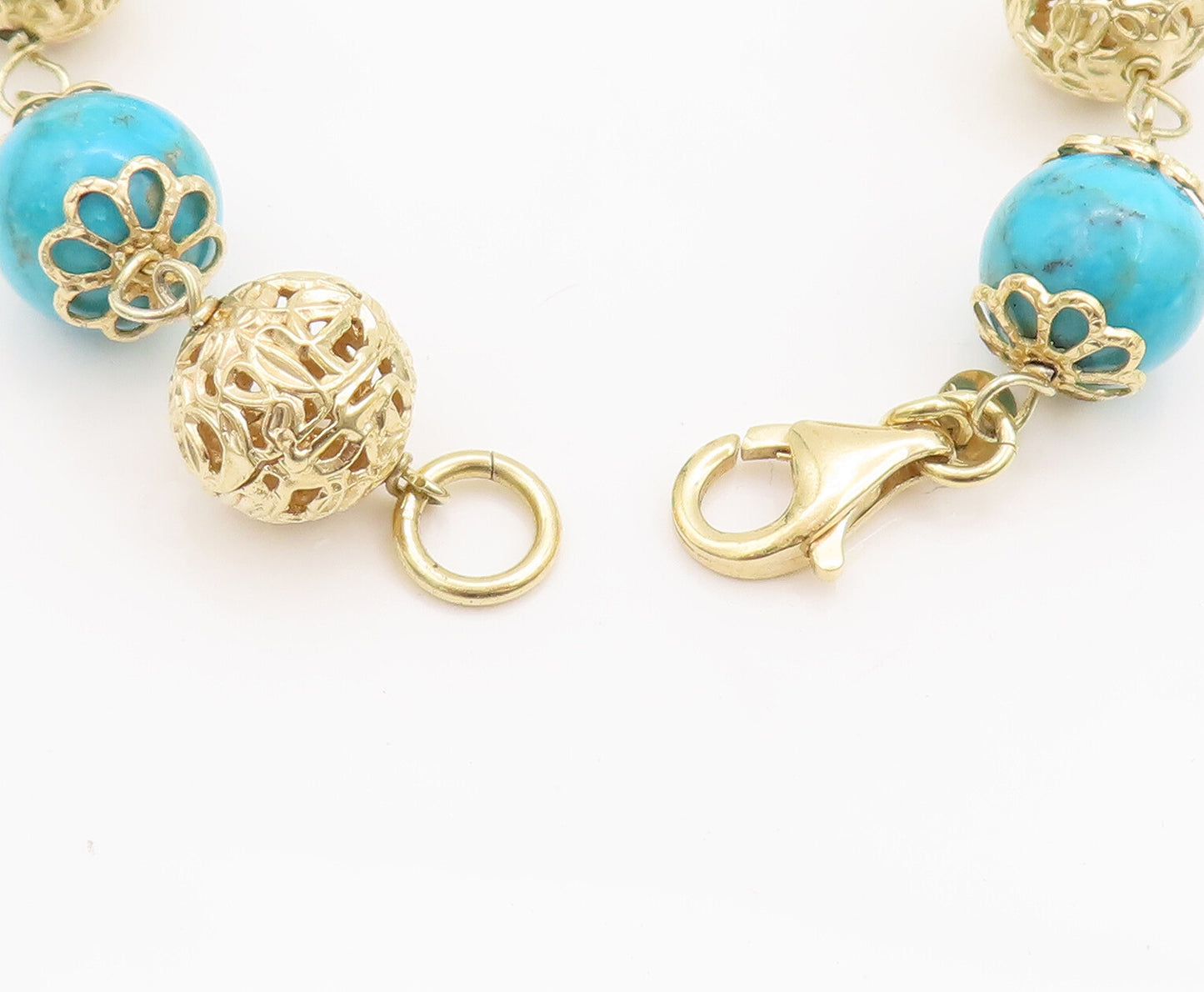 925 Sterling Silver Vintage Bracelet Cabochon Turquoise & Carved Spheres BT10269