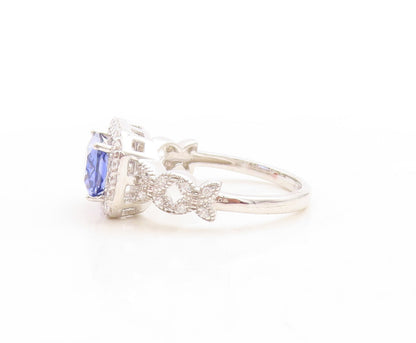 925 Sterling Silver Vintage Ring Rectangle Cut Sapphire Halo CZ  Sz 7  RG31379