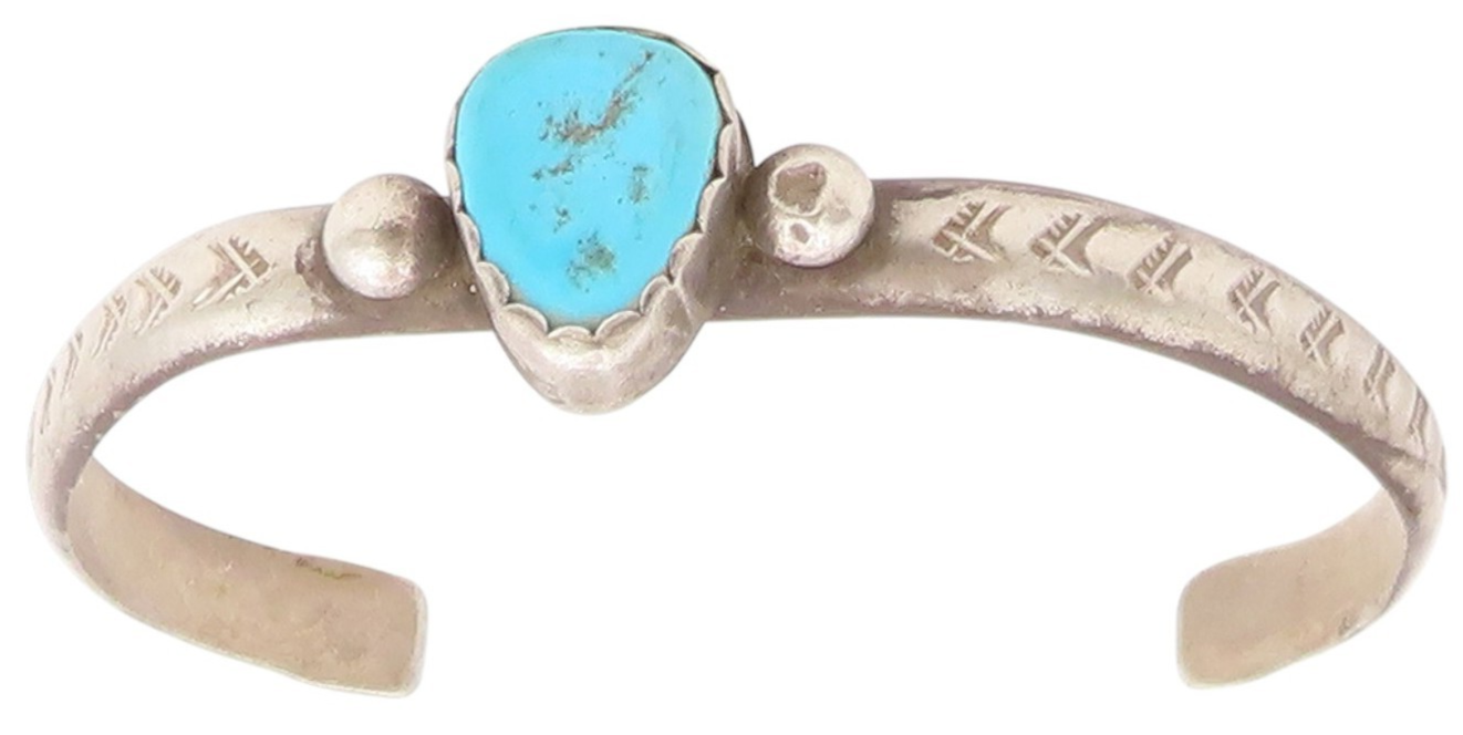 925 Sterling Silver Vintage Bracelet NAVAJO Turquoise Etched Cuff  BT11838