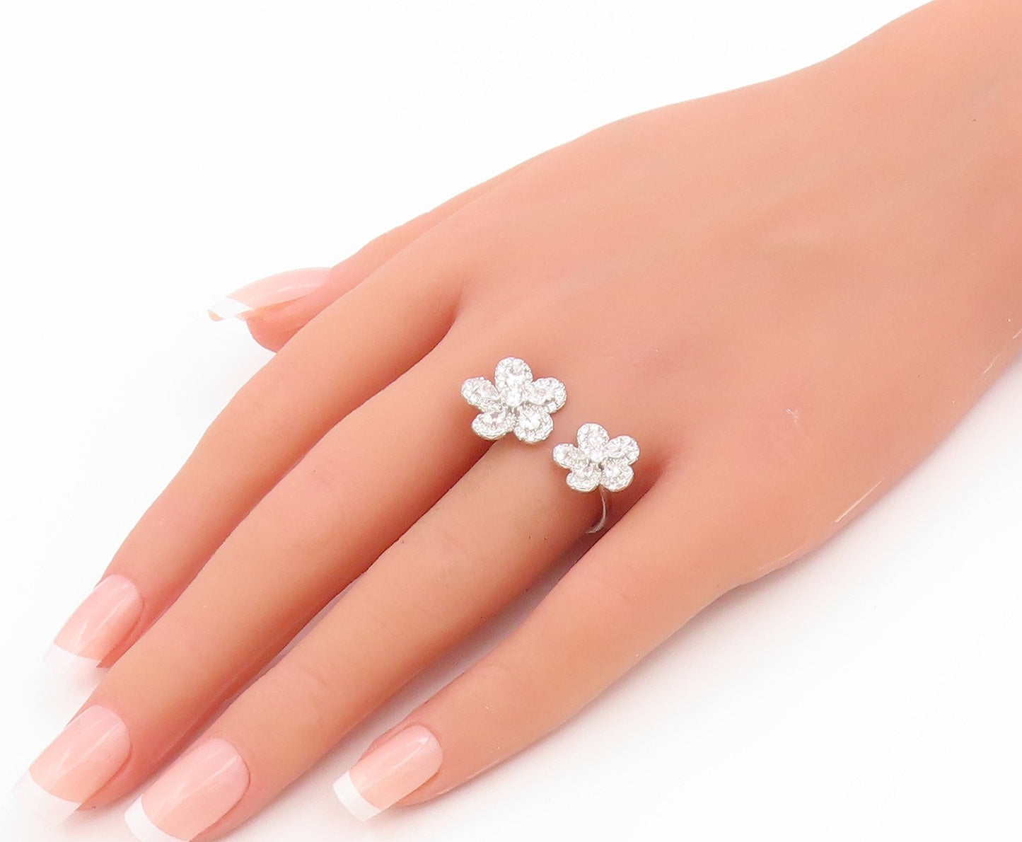 925 Sterling Silver Vintage Ring Elegant CZ Double Flower Band  Sz 8  RG35778