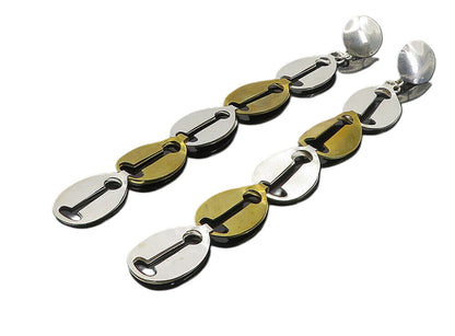 MEXICO 925 Sterling Silver  Vintage Shiny 2 Tone Link Dangle Earrings  EG4468
